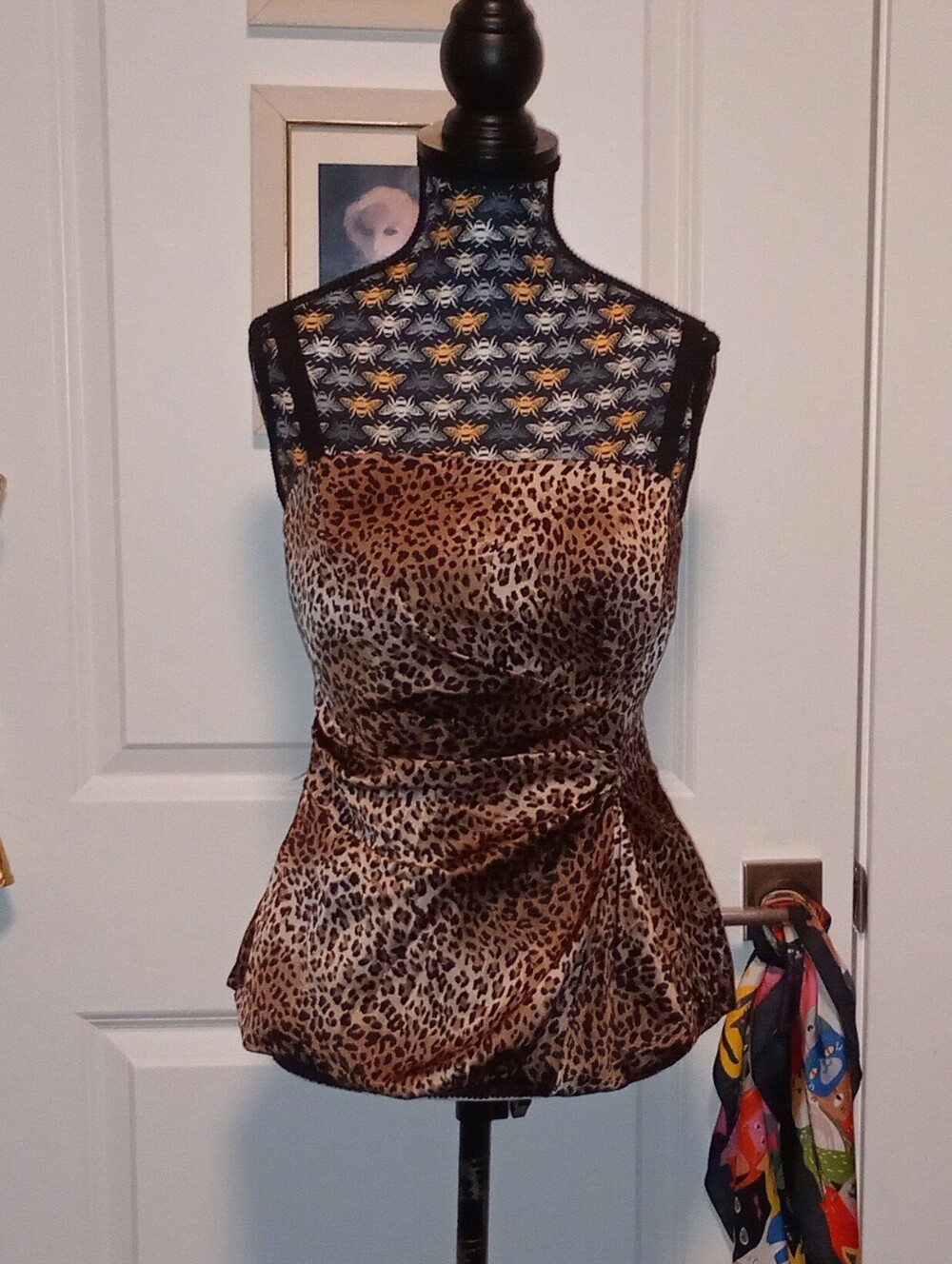 Nanette Lepore leopard print corset top with zipper back